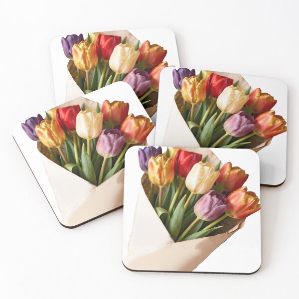 Item preview, Colorful Tulips Wrapped in Brown Paper – Rustic Spring Bouquet  designed and sold by EmeraldeaArt.