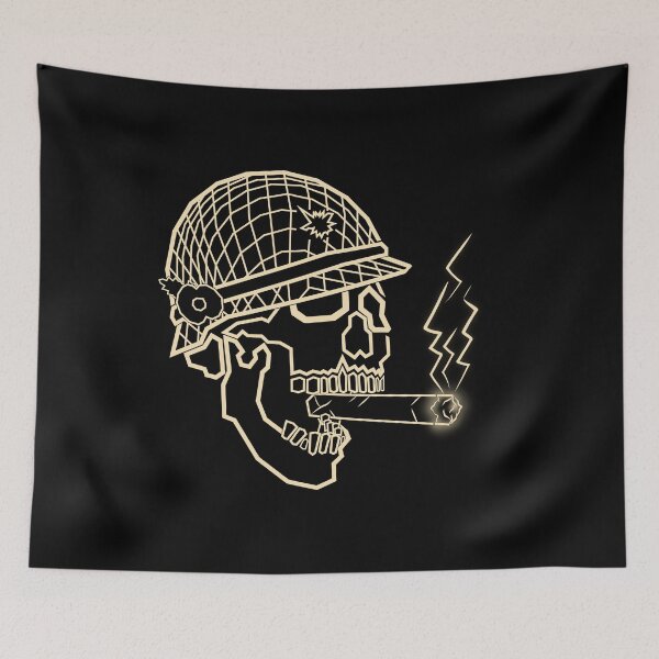 Item preview, Neon Skull Soldier Smoking Cigar – Cream Streetwear Line Art Design designed and sold by Neon_Ronin.