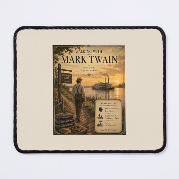 Item preview, Walking with Mark Twain Mississippi River Literary Art Print with Reading List designed and sold by Novel Works Studio.