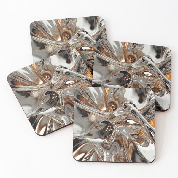 Item preview, Abstract liquid metallic texture – futuristic chrome art and golden reflections designed and sold by UNIVERS MILDA.
