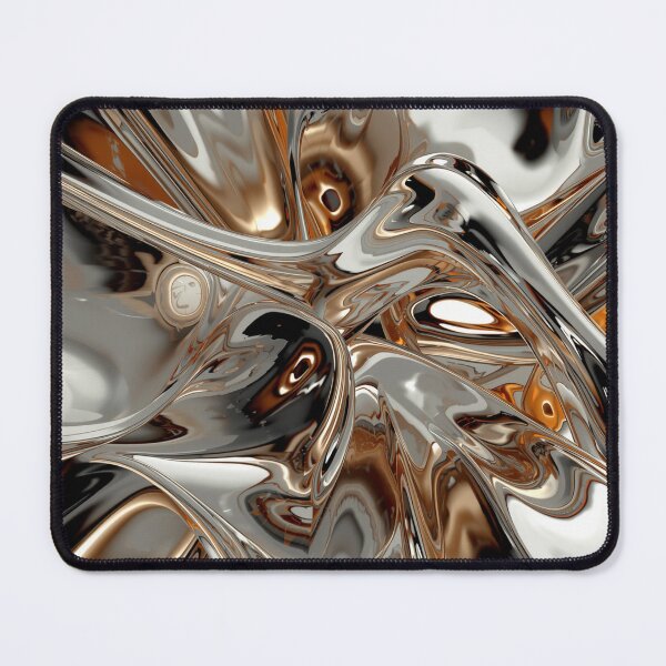 Item preview, Abstract liquid metallic texture – futuristic chrome art and golden reflections designed and sold by UNIVERS MILDA.