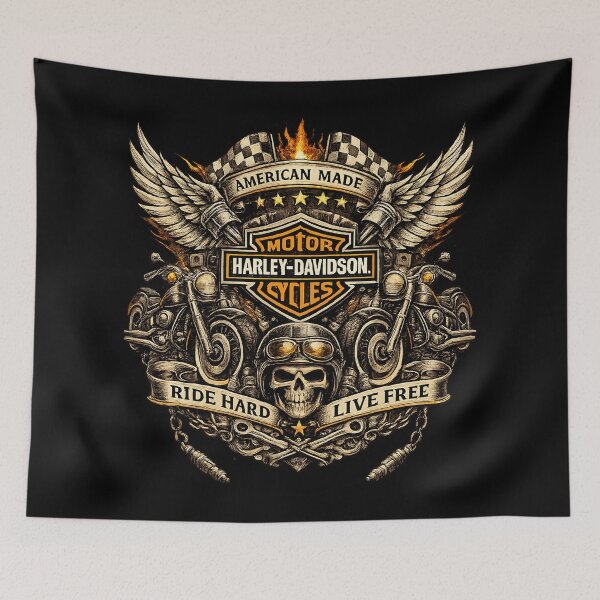 Item preview, Harley American Made Ride Hard Live Free — Biker Skull designed and sold by IronRoadCo.