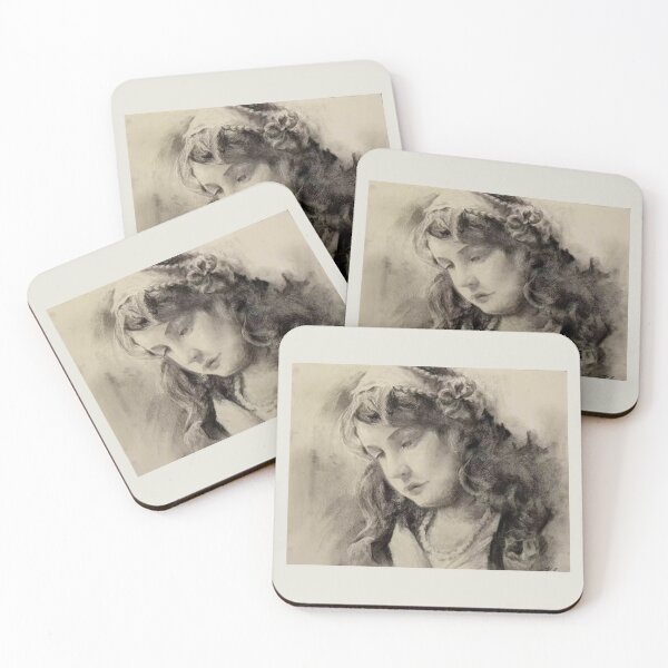 Item preview, Vintage Charcoal Sketch Melancholic Female Portrait designed and sold by jadexjournal.