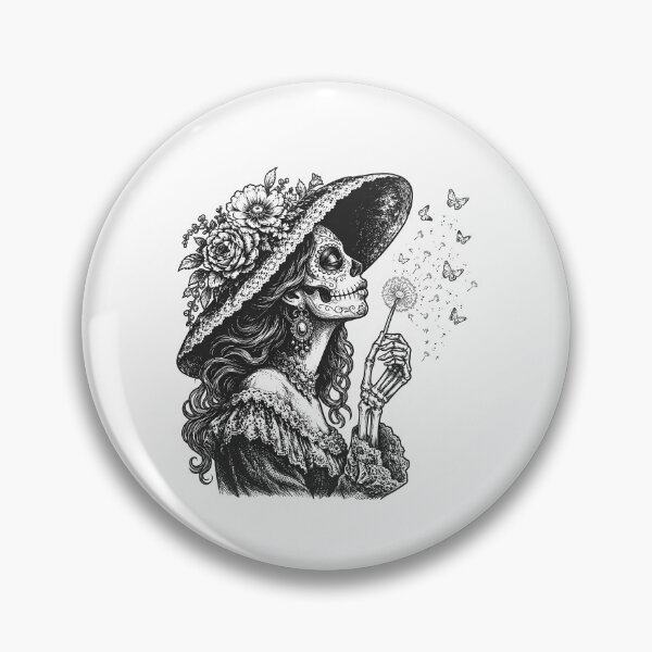 Item preview, Sugar Skull La Catrina Blowing Wishes Dandelion Flower Butterflies Dia De Los Muertos designed and sold by gunaone-design.