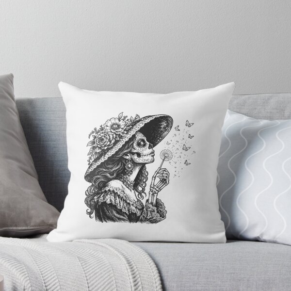 Item preview, Sugar Skull La Catrina Blowing Wishes Dandelion Flower Butterflies Dia De Los Muertos designed and sold by gunaone-design.
