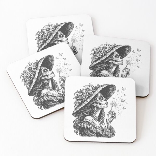 Item preview, Sugar Skull La Catrina Blowing Wishes Dandelion Flower Butterflies Dia De Los Muertos designed and sold by gunaone-design.
