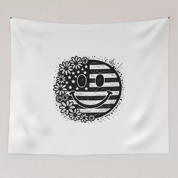 Item preview, Black Patriotic Smiley Face – Retro USA Floral Design designed and sold by Paper Drip.