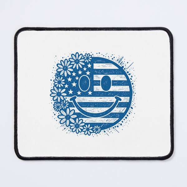 Item preview, Blue Patriotic Smiley Face – Retro USA Floral Design designed and sold by Paper Drip.