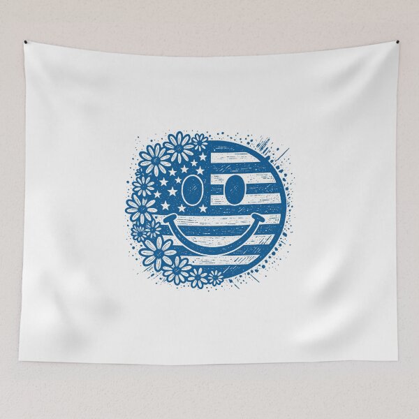 Item preview, Blue Patriotic Smiley Face – Retro USA Floral Design designed and sold by Paper Drip.