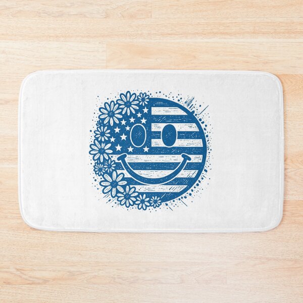 Item preview, Blue Patriotic Smiley Face – Retro USA Floral Design designed and sold by Paper Drip.