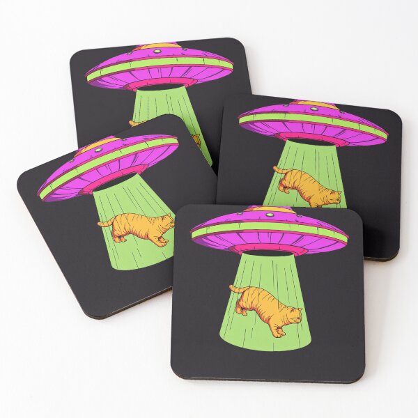 Item preview, UFO Tractor Beam Orange Cat Abduction designed and sold by Cosmic Cactus.