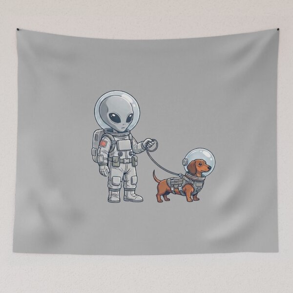 Item preview, Alien Astronaut Walking Space Dachshund designed and sold by Cosmic Cactus.