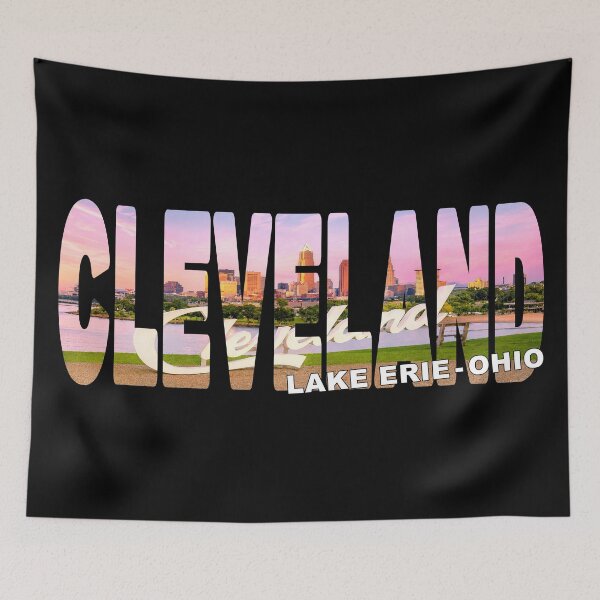 Item preview, CLEVELAND Lake Erie Ohio - City Script Sign looking over Edgewater Beach designed and sold by Adam Gormley.