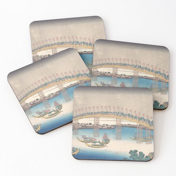 Item preview, Hokusai Tenma Bridge Setsushu Festival Japanese Woodblock Print designed and sold by vekotpu.