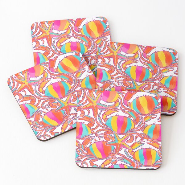 Item preview, Happy colorful crab and starfish dancing in white sand designed and sold by Markluklaik.