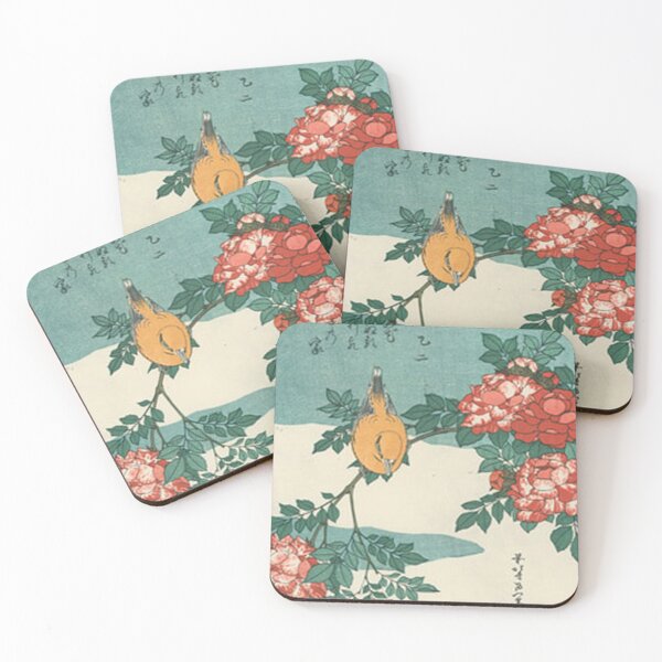 Item preview, Hokusai Rose and Canary Bird Vintage Japanese Woodblock Print designed and sold by vekotpu.