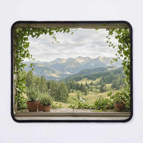 Item preview, Cottagecore Window View: Mountains & Herbs designed and sold by Sprklebrand.