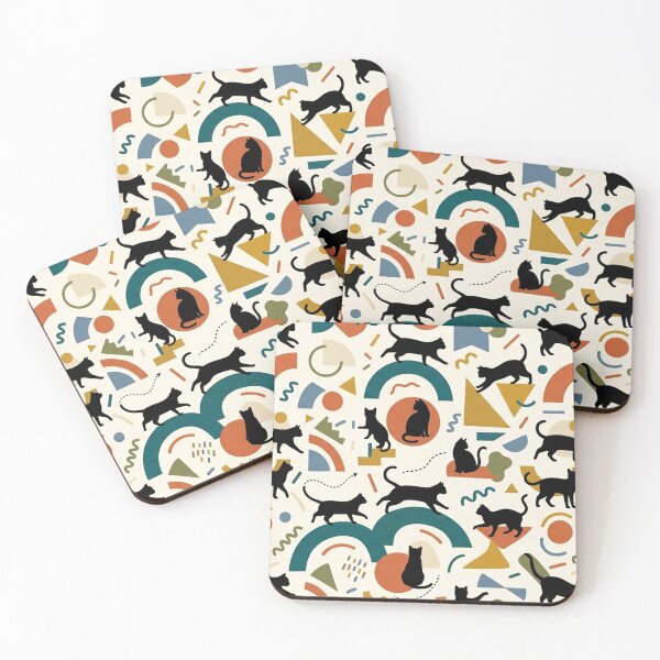 Item preview, Black Cat Silhouettes Geometric Pattern Colorful Boho designed and sold by Owcomm.