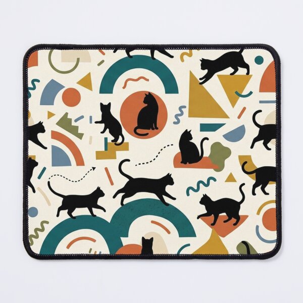 Item preview, Black Cat Silhouettes Geometric Pattern Colorful Boho designed and sold by Owcomm.