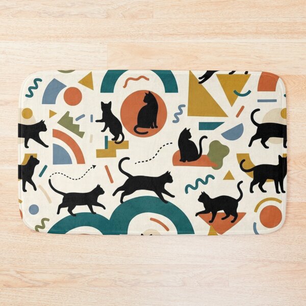 Item preview, Black Cat Silhouettes Geometric Pattern Colorful Boho designed and sold by Owcomm.