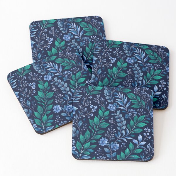 Artikelvorschau, Mitternachtsblaues florales Muster mit dunkelblauen Blättern und Blüten entworfen und verkauft von Owcomm.
