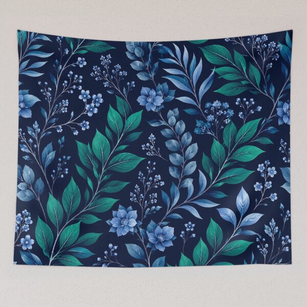 Item preview, Midnight Blue Floral Botanical Pattern Dark Navy Leaves and Flowers designed and sold by Owcomm.