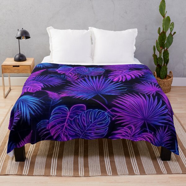 Item preview, Neon Tropical Leaves Pattern Purple Blue Monstera Palm Jungle designed and sold by Owcomm.
