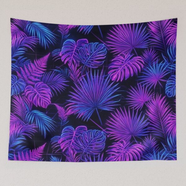 Item preview, Neon Tropical Leaves Pattern Purple Blue Monstera Palm Jungle designed and sold by Owcomm.