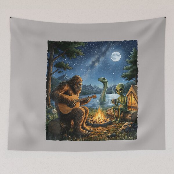 Item preview, Bigfoot and Alien Loch Ness Campfire Sasquatch Funny Camping designed and sold by GreggRoss.