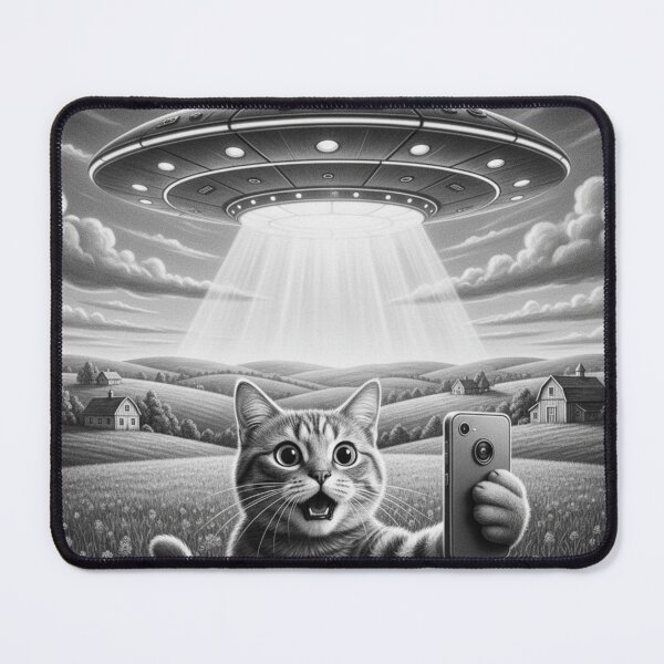 Item preview, Cat Selfie With UFO Funny Alien Cat Design designed and sold by MindfullyCreated.