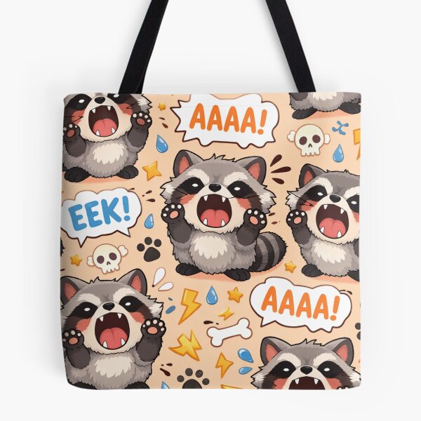 Item preview, Lindo mapache gritando con patrón divertido Kawaii Caos de mapaches designed and sold by Owcomm.