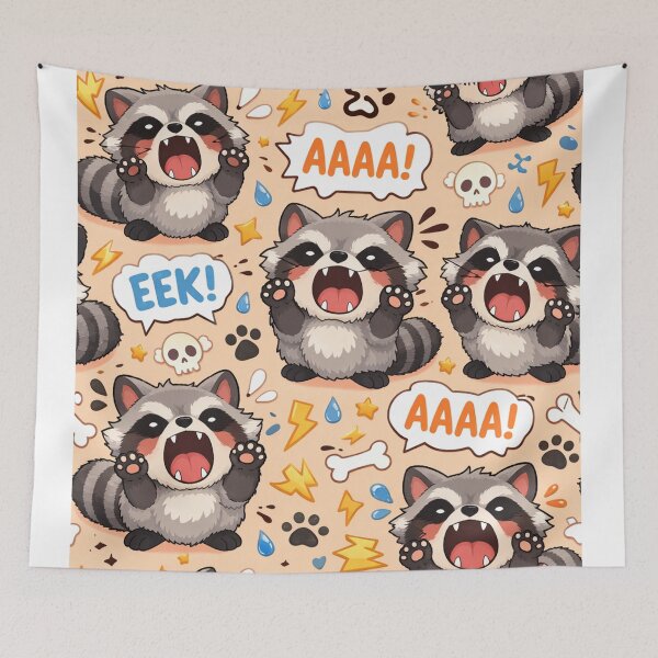 Item preview, Lindo mapache gritando con patrón divertido Kawaii Caos de mapaches designed and sold by Owcomm.