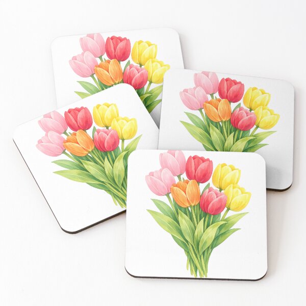 Item preview, Watercolor Tulip Bouquet Pink Red Yellow Orange Spring Flowers designed and sold by Owcomm.