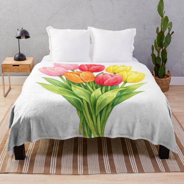 Item preview, Watercolor Tulip Bouquet Pink Red Yellow Orange Spring Flowers designed and sold by Owcomm.