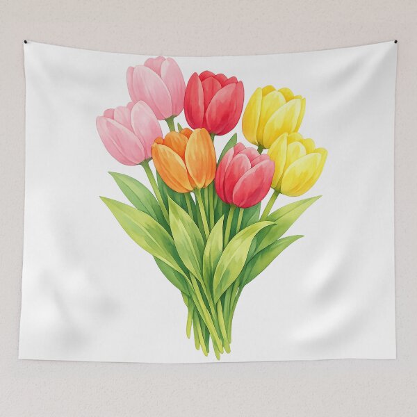 Item preview, Watercolor Tulip Bouquet Pink Red Yellow Orange Spring Flowers designed and sold by Owcomm.