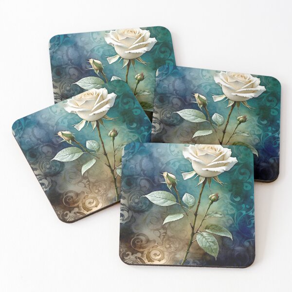 Item preview, White Rose on a Sea Blue background.. designed and sold by ©Janis Zroback.
