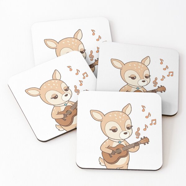 Item preview, Cute Deer Playing Guitar with Music Notes Kawaii Animal Art Print designed and sold by Owcomm.