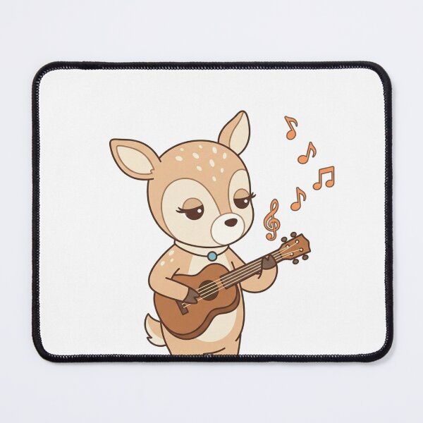 Item preview, Cute Deer Playing Guitar with Music Notes Kawaii Animal Art Print designed and sold by Owcomm.