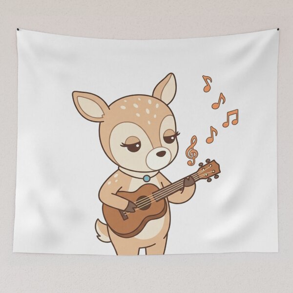 Item preview, Cute Deer Playing Guitar with Music Notes Kawaii Animal Art Print designed and sold by Owcomm.