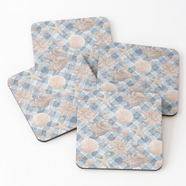 Item preview, Faded Seashells Gingham Pattern - Coastal Slate designed and sold by Qi7.studio.