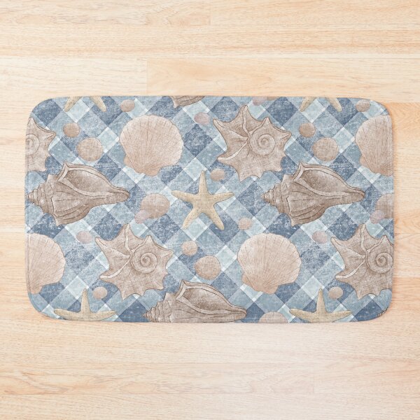 Item preview, Faded Seashells Gingham Pattern - Coastal Slate designed and sold by Qi7.studio.