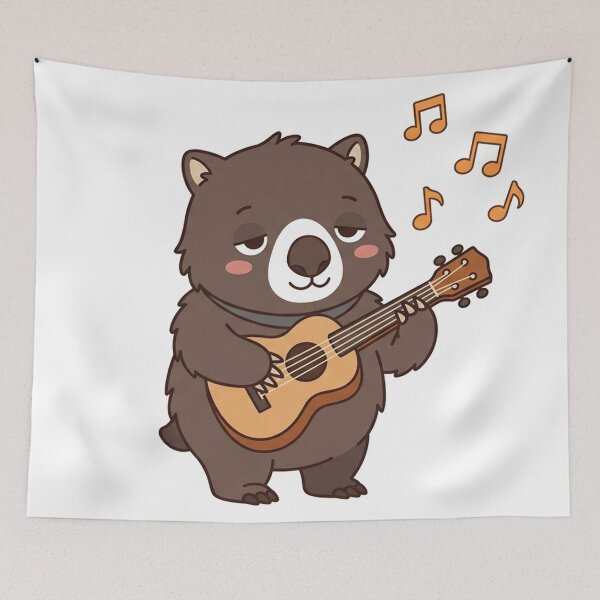 Item preview, Cute Wombat Playing Guitar with Music Notes Kawaii Animal Illustration designed and sold by Owcomm.
