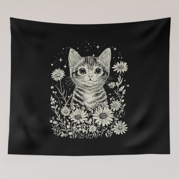 Item preview, Cat with Flowers Vintage Floral Cat designed and sold by nosu-art-pod.