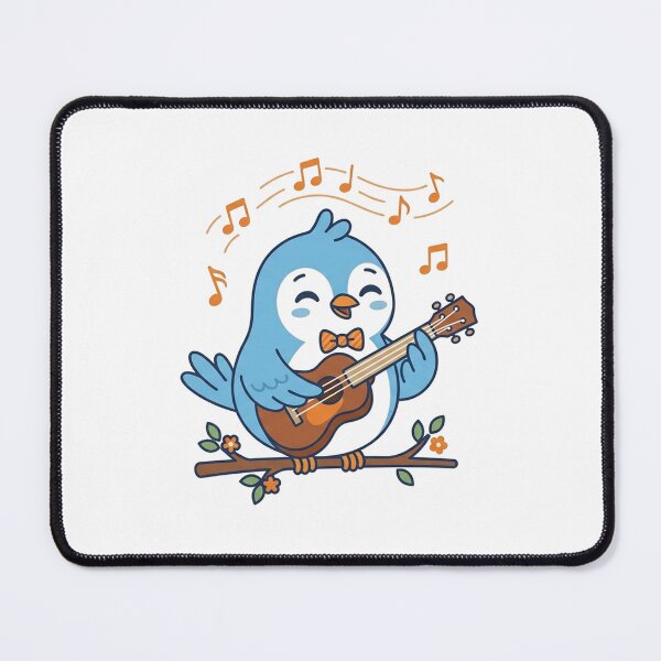 Item preview, Cute Blue Bird Playing Ukulele on a Floral Branch designed and sold by Owcomm.