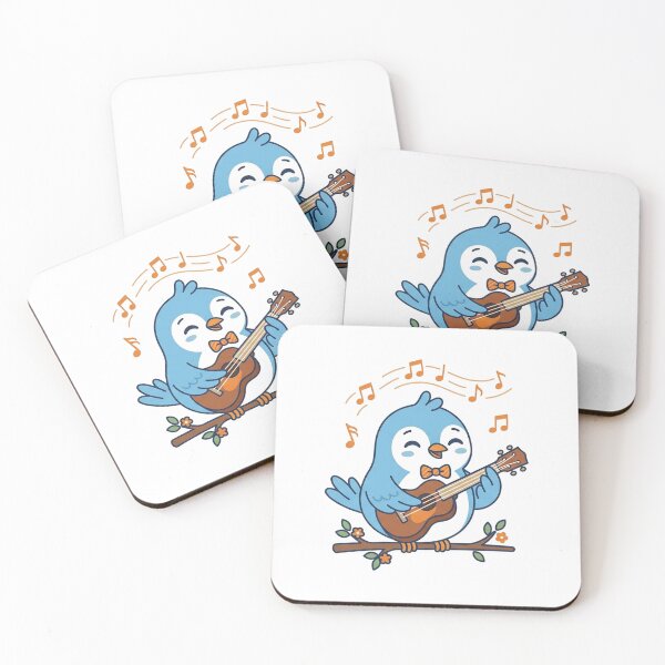 Item preview, Cute Blue Bird Playing Ukulele on a Floral Branch designed and sold by Owcomm.