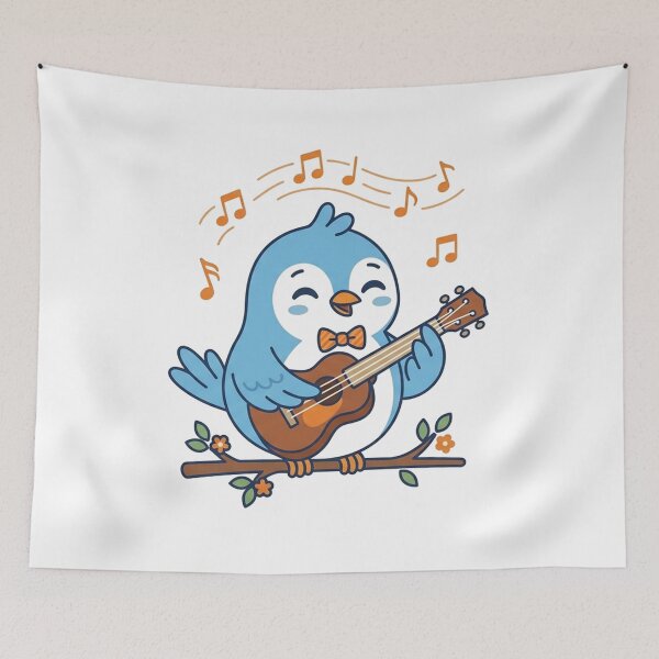 Item preview, Cute Blue Bird Playing Ukulele on a Floral Branch designed and sold by Owcomm.