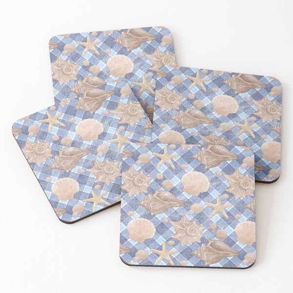 Item preview, Faded Seashells Gingham Pattern - Coastal Blue designed and sold by Qi7.studio.