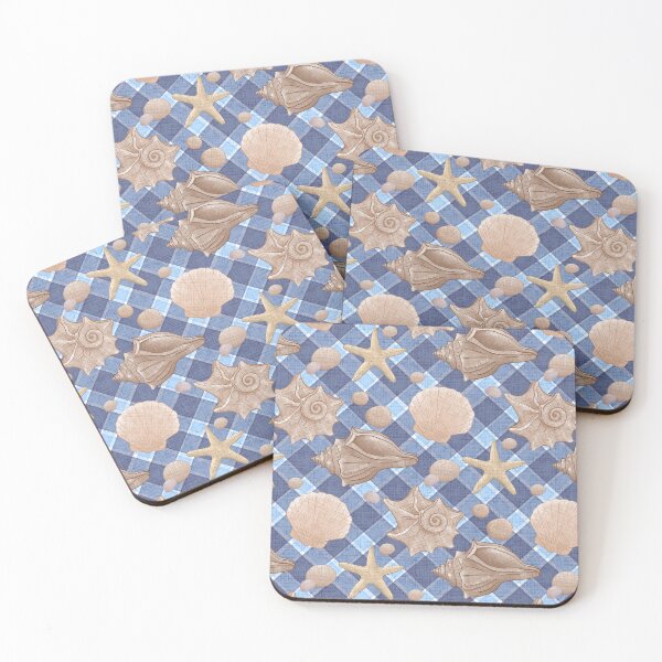 Item preview, Seashells Gingham Pattern - Coastal Blue  designed and sold by Qi7.studio.