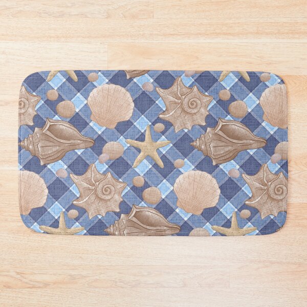 Item preview, Seashells Gingham Pattern - Coastal Blue  designed and sold by Qi7.studio.