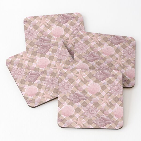 Item preview, Seashells Gingham Pattern - Coastal Pink designed and sold by Qi7.studio.